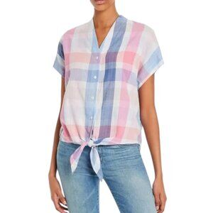 Tommy Bahama Padma Plaid Tie Front Top, Infinity Sky Women's Size XL
